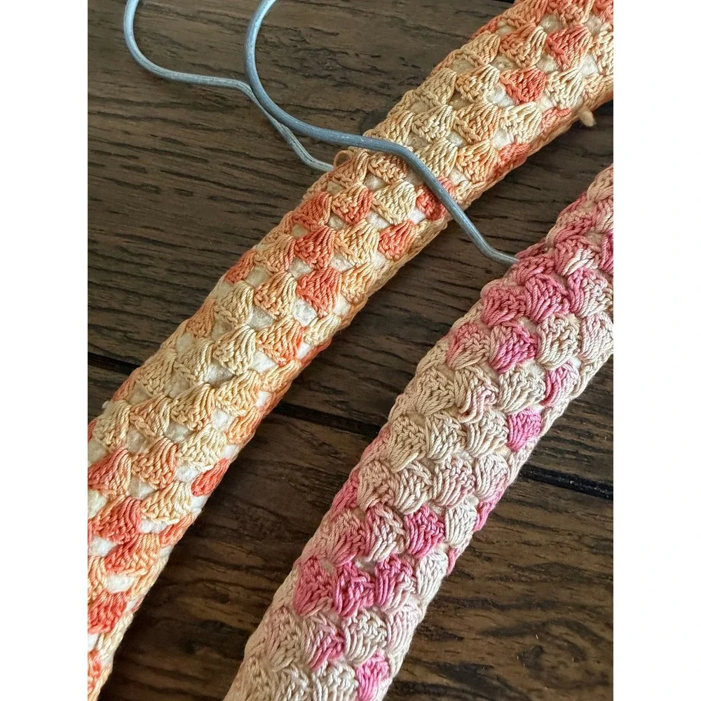 Vintage Crochet Padded Hangers Set of 2 Orange Pink Good Vintage Handmade